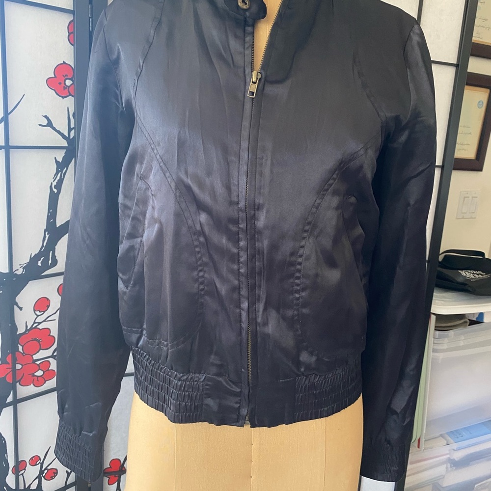 Women's Black Zip-Front Bomber Jacket